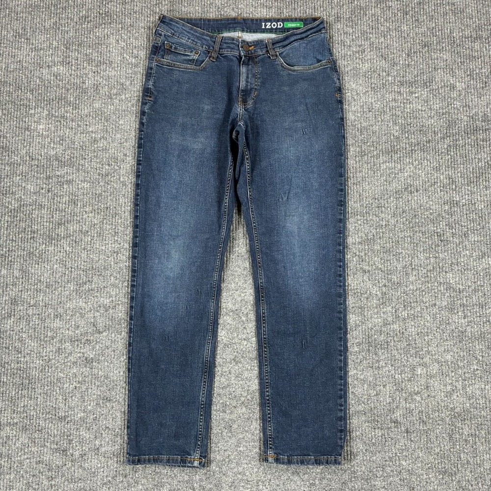 IZOD Jeans Mens Size 32x32 Blue Denim Straight Fit Cotton Stretch Low Rise